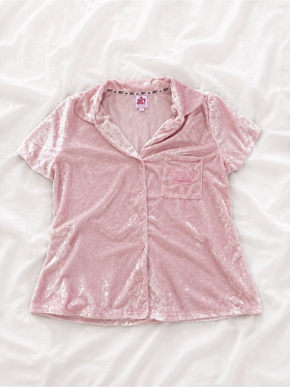 Juicy Couture Blush Pink Velvet Short Sleeve Pajama Top